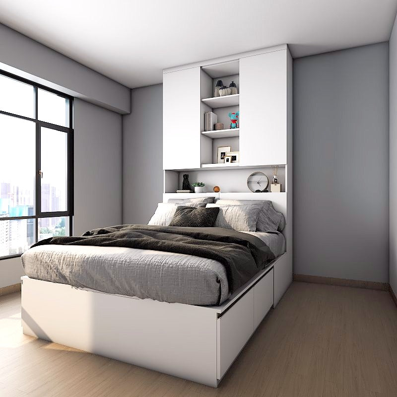 Tatami Queen Storage Bed 4-Drawer 3-Top Swing Door with Full-Height Multi-Storage Headboard (C22)