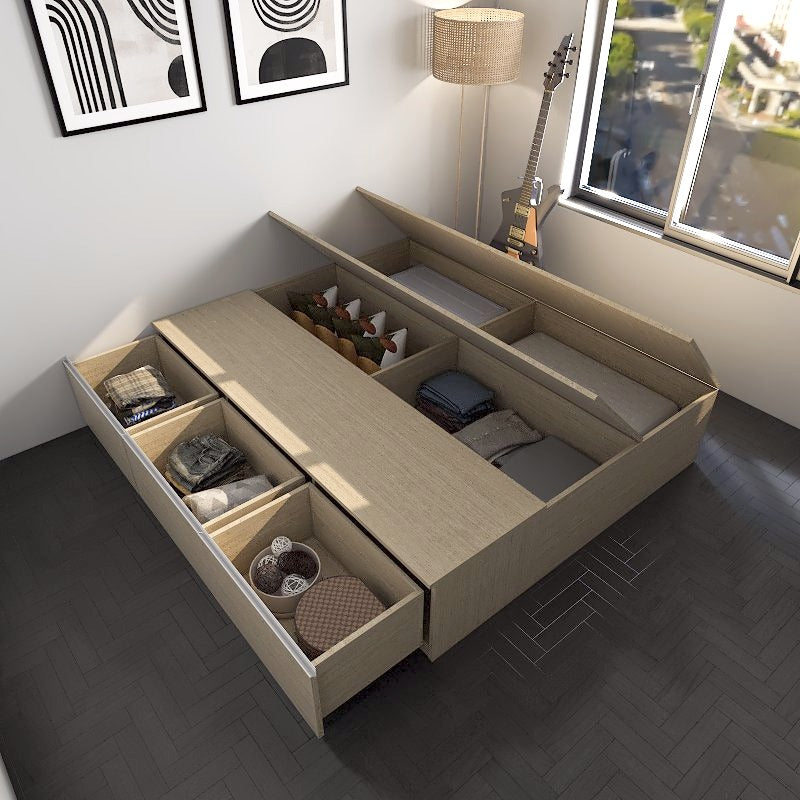 Tatami Queen Size Storage Bed 3-Drawer 4-Top Swing Door