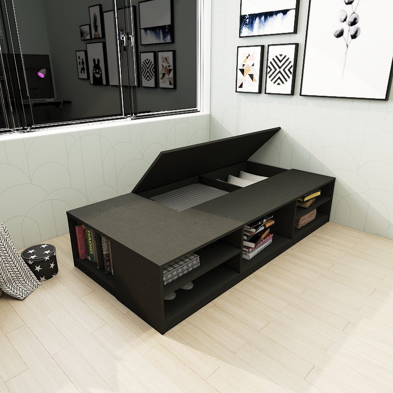 Tatami Super Single Storage Bed 2-Top Swing Door 6-Open Shelves 