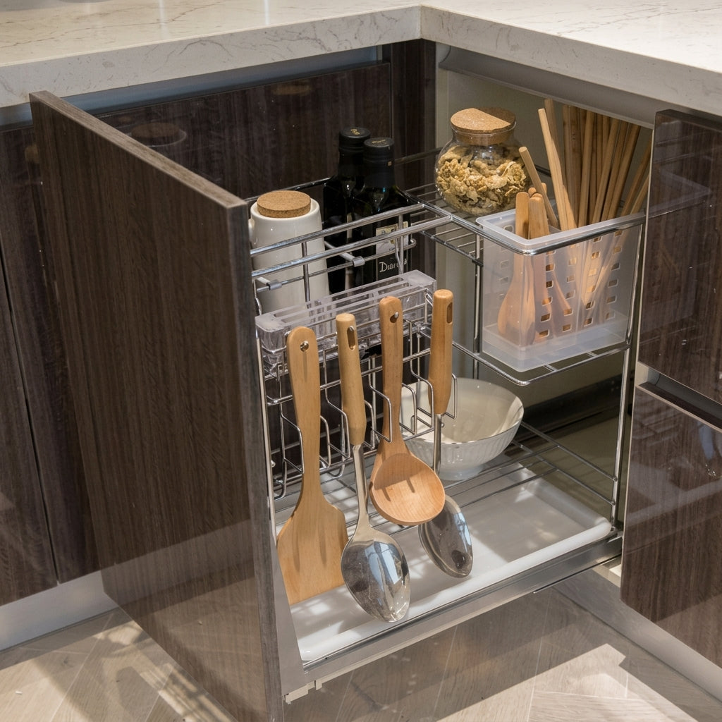 Vertical Pull-Out Utility Basket | Stainless Steel