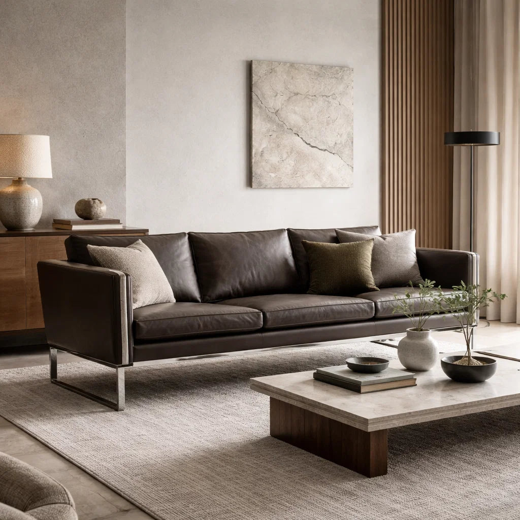 Walter CH1075 Custom Mid Century Minimalist Design 2-Seater Sofa | Italian Full Leather