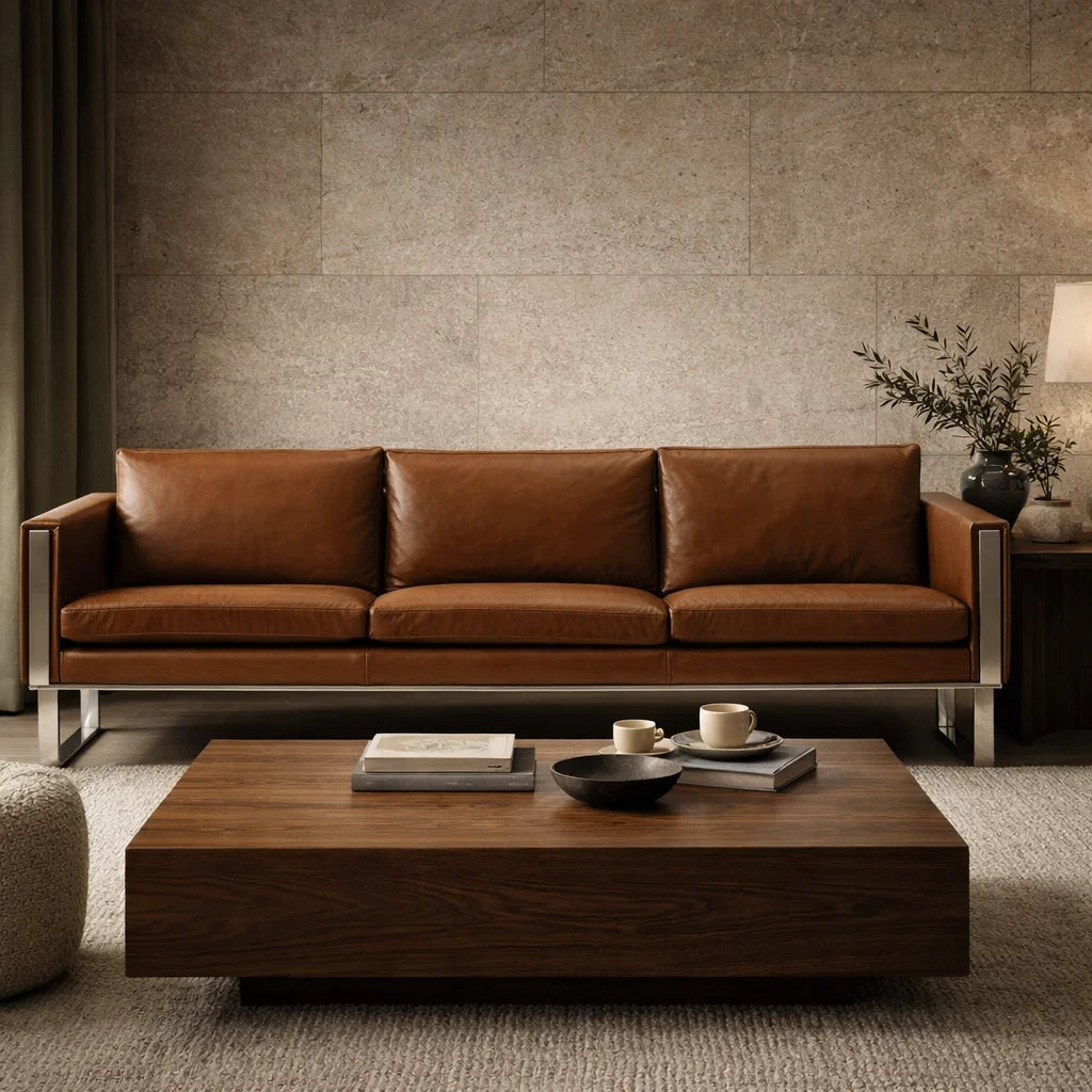 Walter CH1075 Custom Mid Century Minimalist Design 2-Seater Sofa | Italian Full Leather