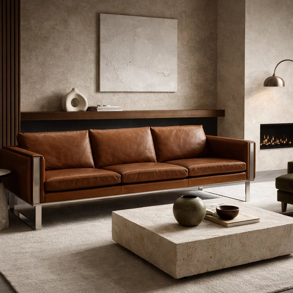 Walter CH1075 Custom Mid Century Minimalist Design 2-Seater Sofa | Italian Full Leather