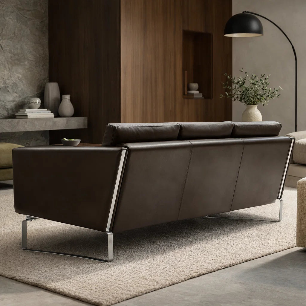 Walter CH1075 Custom Mid Century Minimalist Design 2-Seater Sofa | Italian Full Leather