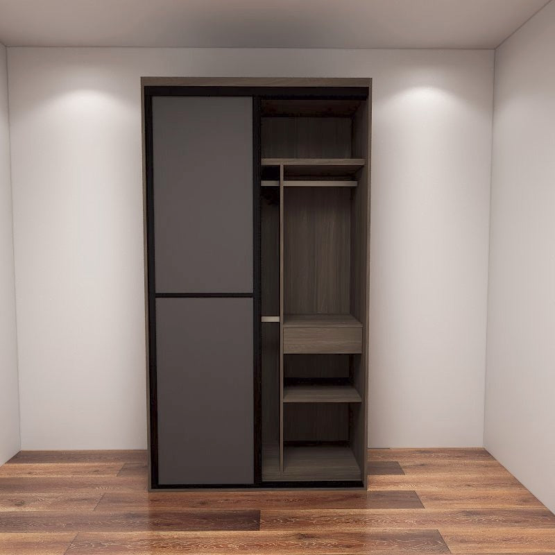 Custom Wardrobe 1.3m with Sliding Doors - Walnut Frame with Carbon Grey Doors