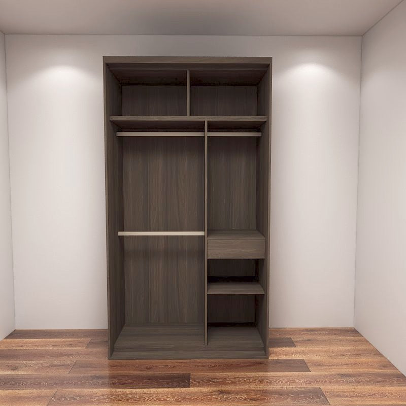 Custom Wardrobe 1.3m with Sliding Doors - Walnut Frame with Carbon Grey Doors