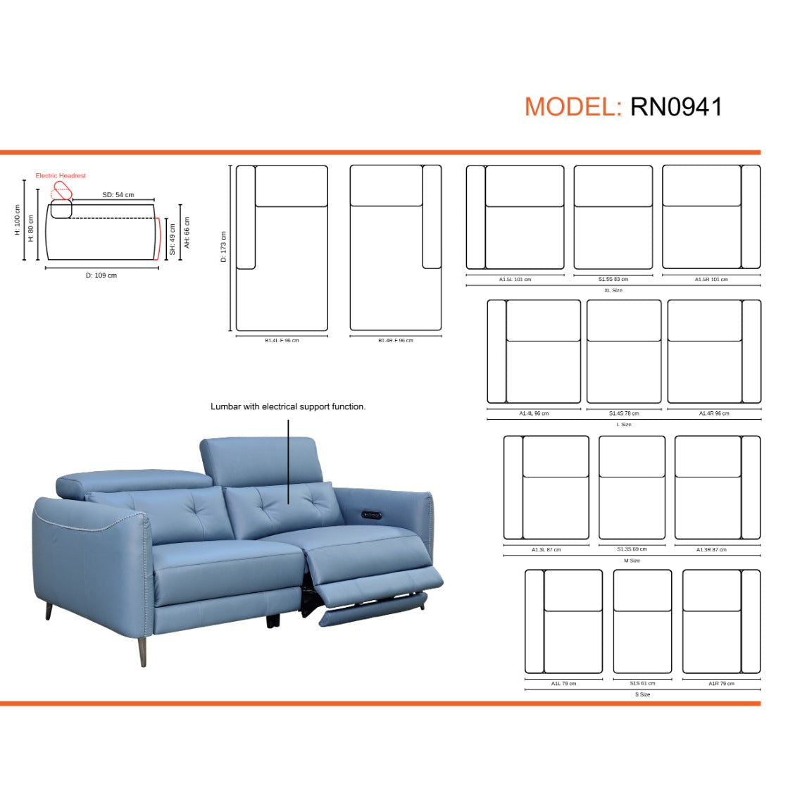 #1 Americana 3-Seater/L-Shape (RN0941) 2.04m Zero Wall Fabric Electric Recliner (I)