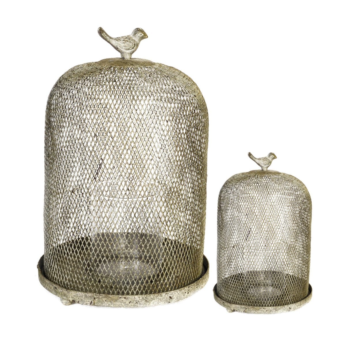 AB-30969  S/2 Ophira Golden Sparrow Mesh Candle Holders L:D8.5X13" S:D7X10" picket and rail