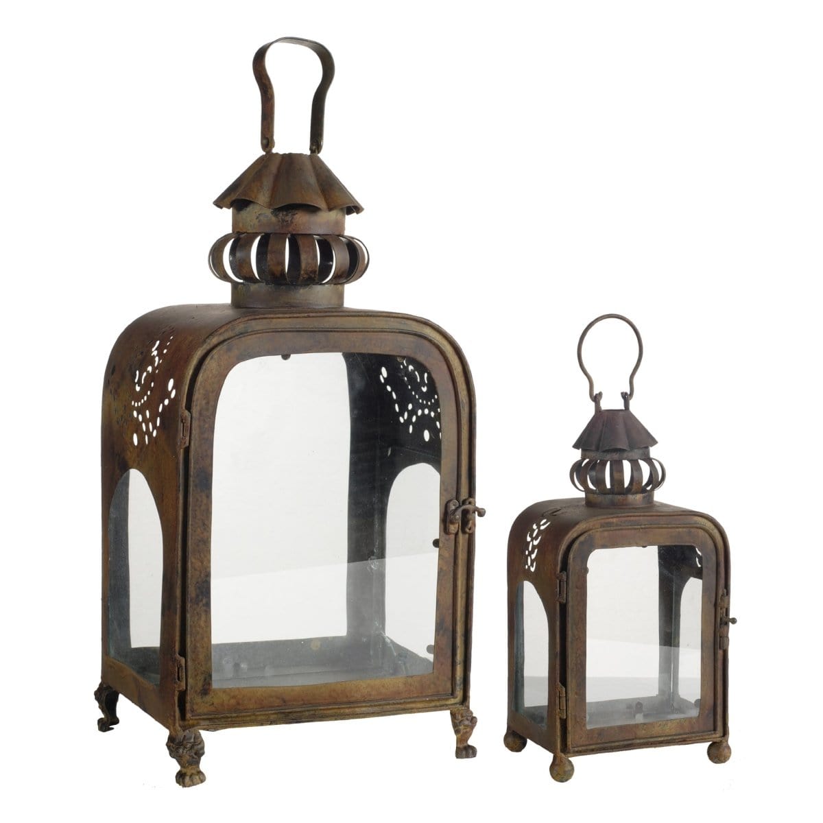 AB-31435 S/2 Gibson Speakeasy Candle  Lanterns L:10.5X8X24" S:6.5X5X15.5" picket and rail