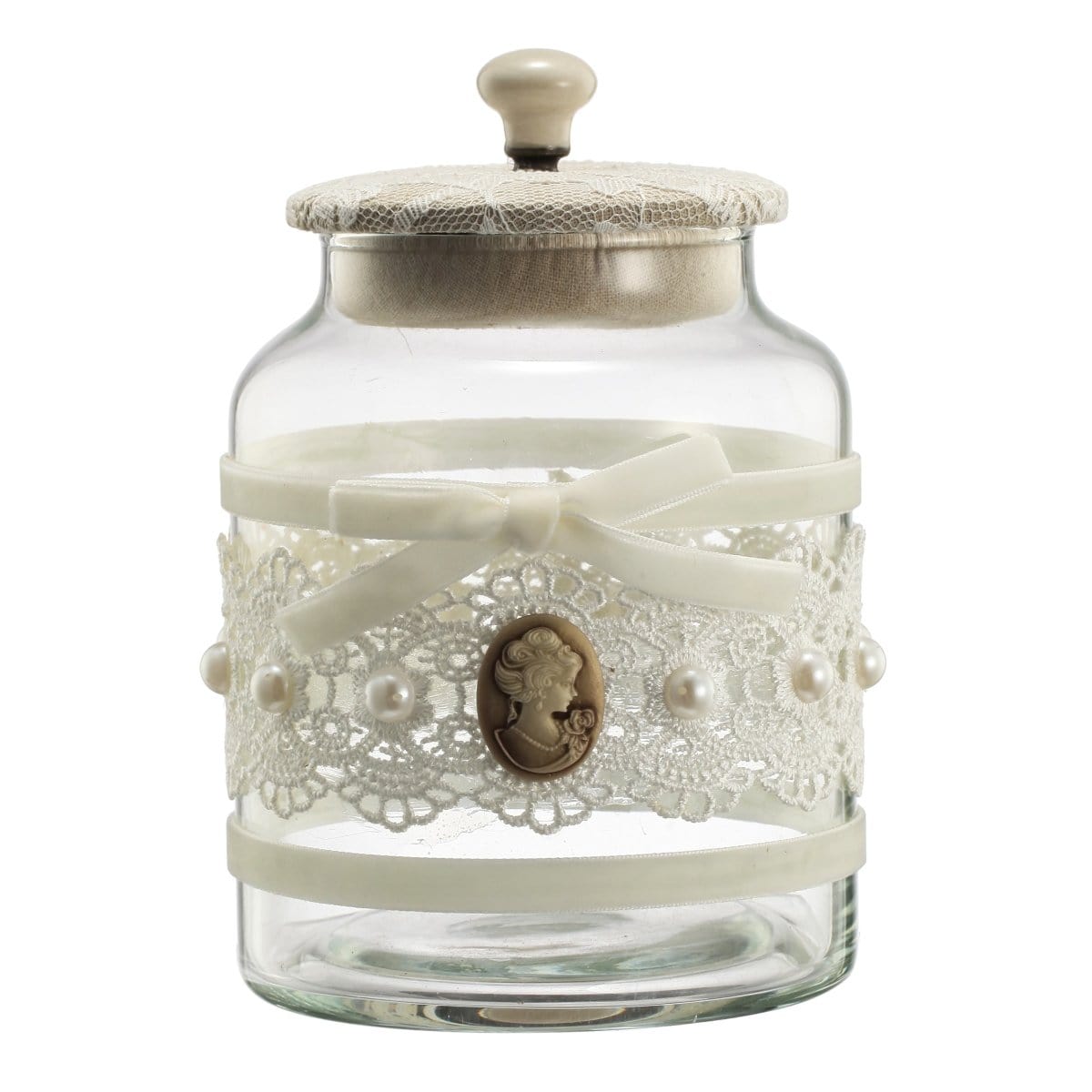 AB-40175 VINTAGE LACE GLASS JAR picket and rail