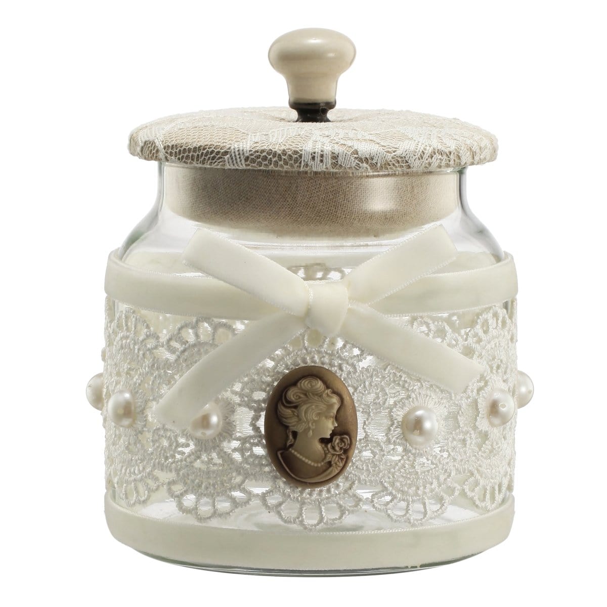 AB-40176 VINTAGE LACE GLASS JAR picket and rail