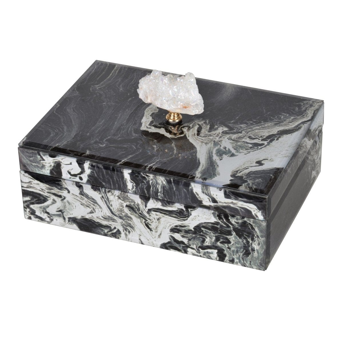 AB-41374  BLACK MARBLED JEWELRY CASE, LARGE picket and rail
