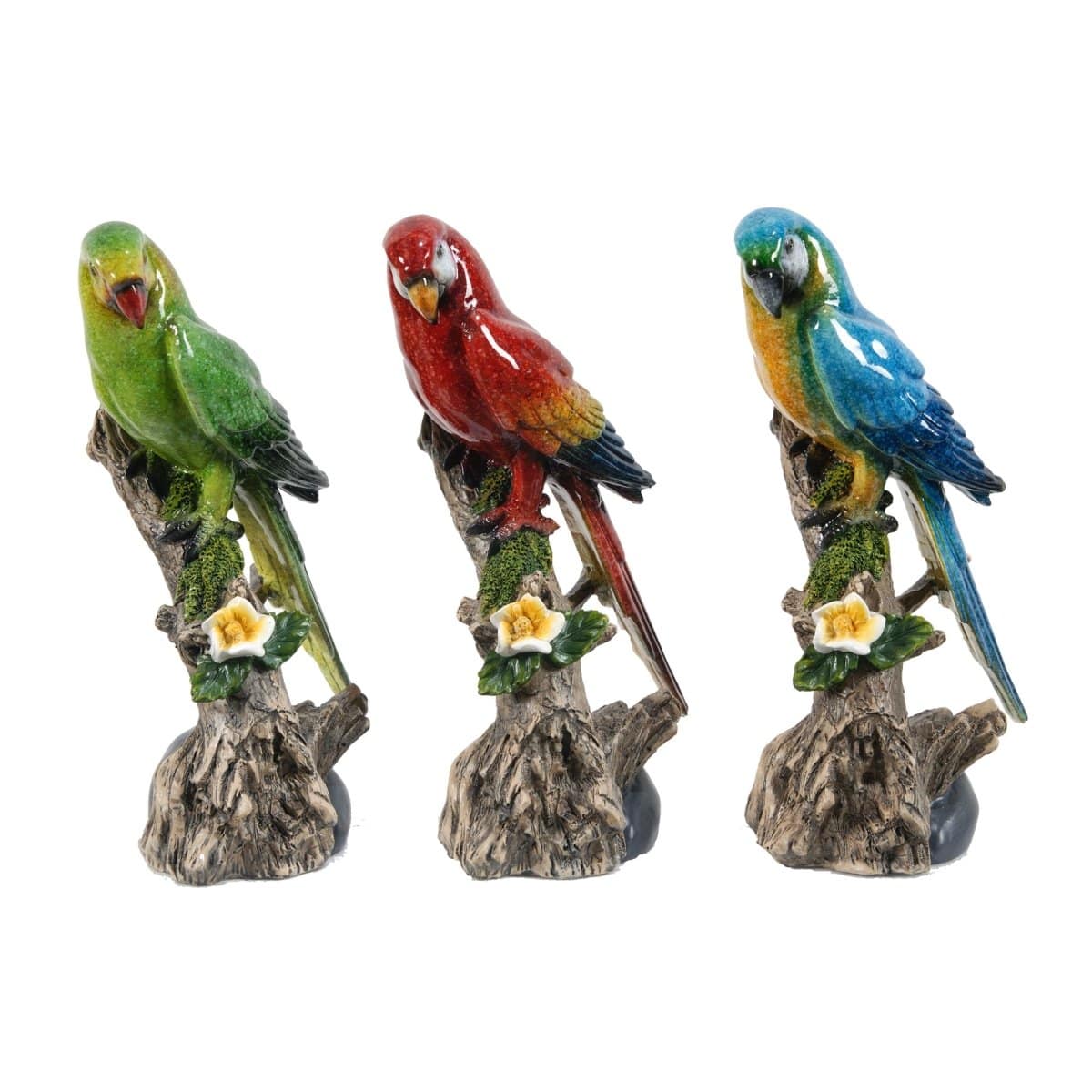 AB-74728 S/3 4.7x4.3x8.7&quot; Macaw On Branch picket and rail