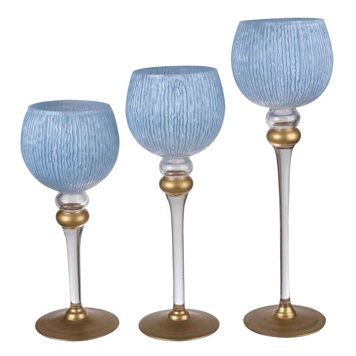 AB-75623-BLWH S/3 BALLICO CANDLE HOLDERS,BLUE/WHITE picket and rail
