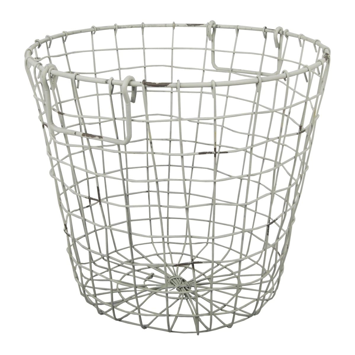 AB-D42474 Grafton Round Wire Basket, Antique White picket and rail
