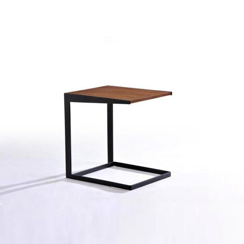 Abigail Solid Wood Top Side Table w/Black Metal Cantilever-Styled Legs picket and rail