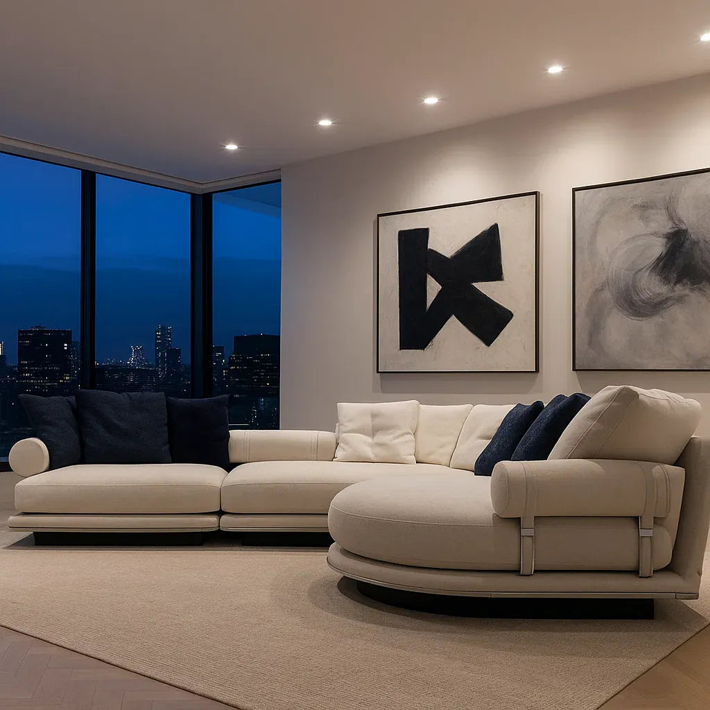 Aluna (SF12040) - Italian Minimalist Custom Sofa Bespoke in Leather & Fabric picket and rail