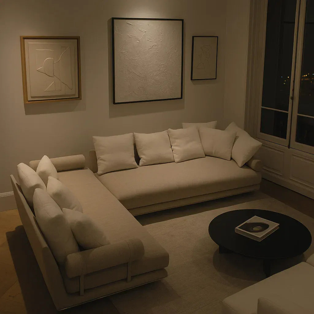 Aluna (SF12040) - Italian Minimalist Custom Sofa Bespoke in Leather & Fabric picket and rail