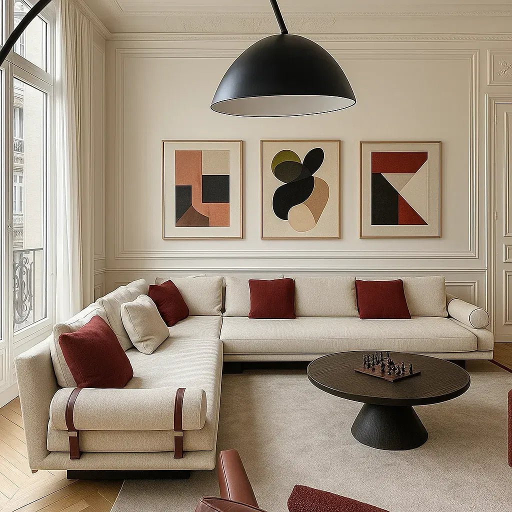 Aluna (SF12040) - Italian Minimalist Custom Sofa Bespoke in Leather & Fabric picket and rail