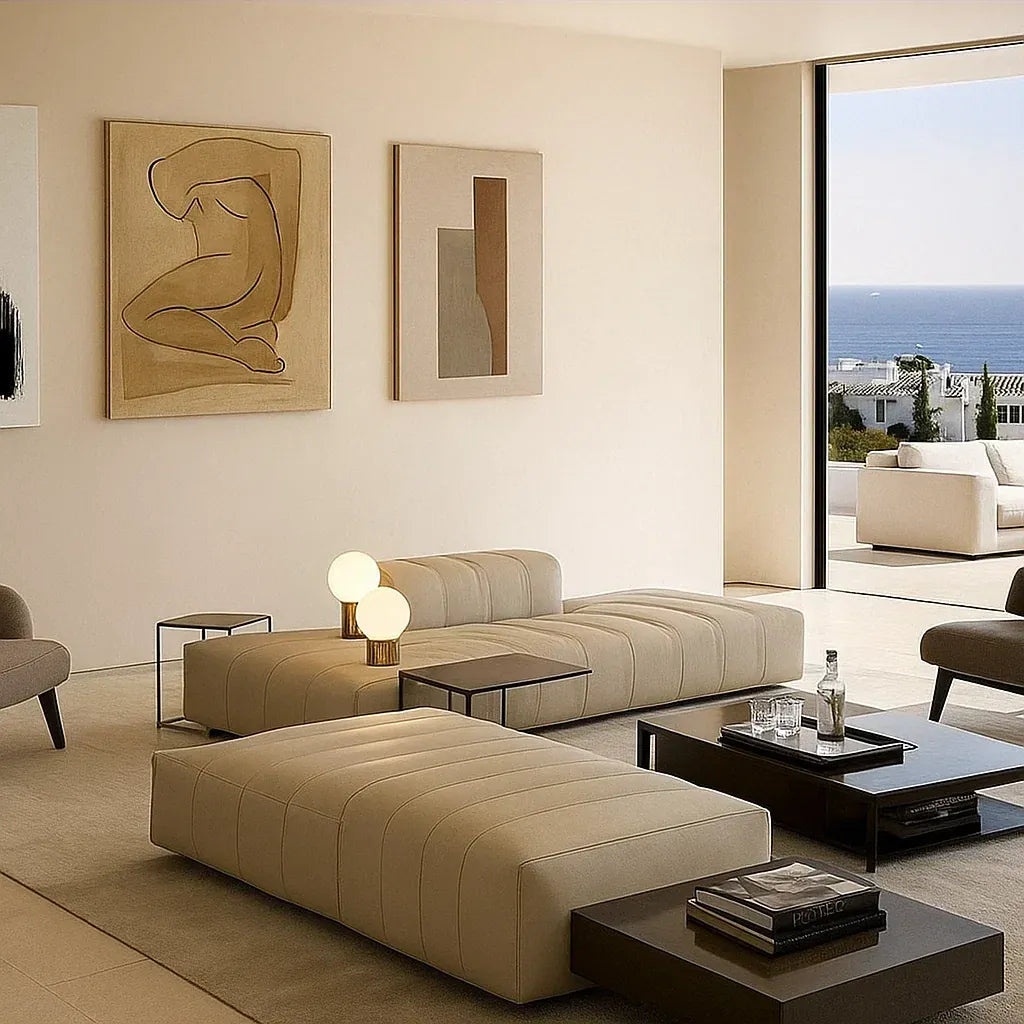 Alvaro (SF12022) - Italian Minimalist Custom Sofa Bespoke in Leather & Fabric picket and rail