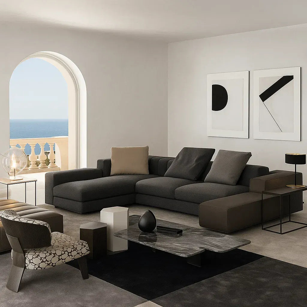 Alvaro (SF12022) - Italian Minimalist Custom Sofa Bespoke in Leather & Fabric picket and rail