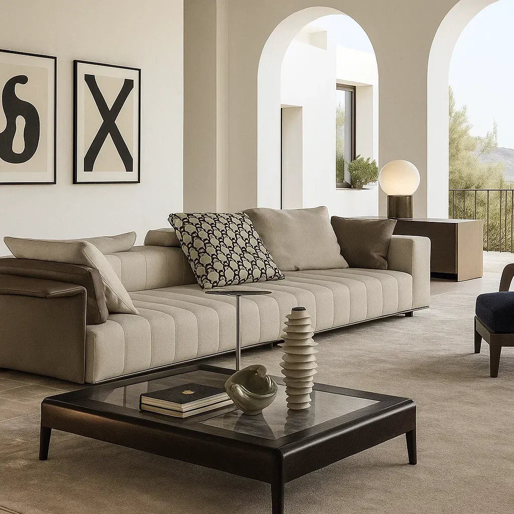 Alvaro (SF12022) - Italian Minimalist Custom Sofa Bespoke in Leather & Fabric picket and rail