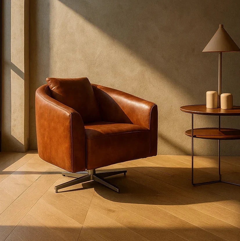 Americana 1-Seater (MB0557) Full Top Grain Leather Lounge Chair (I) picket and rail