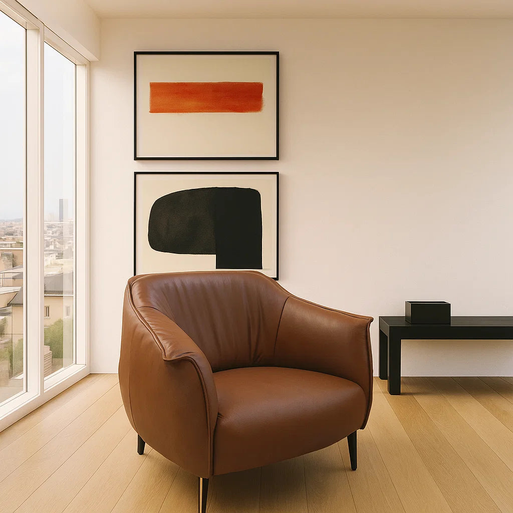 Americana 1-Seater (MB0598) Italian Minimalist Full Top Grain Leather Lounge Chair (I) picket and rail