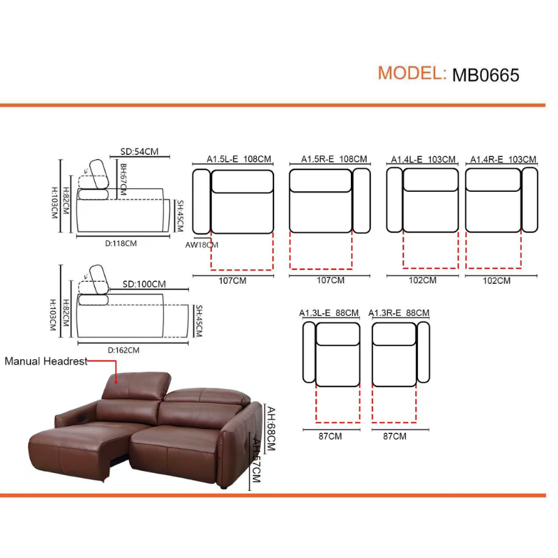 Americana 3-Seater 2.16m Top Grain Leather (MB0665) Electric Sofa/Daybed/Sofa Bed picket and rail