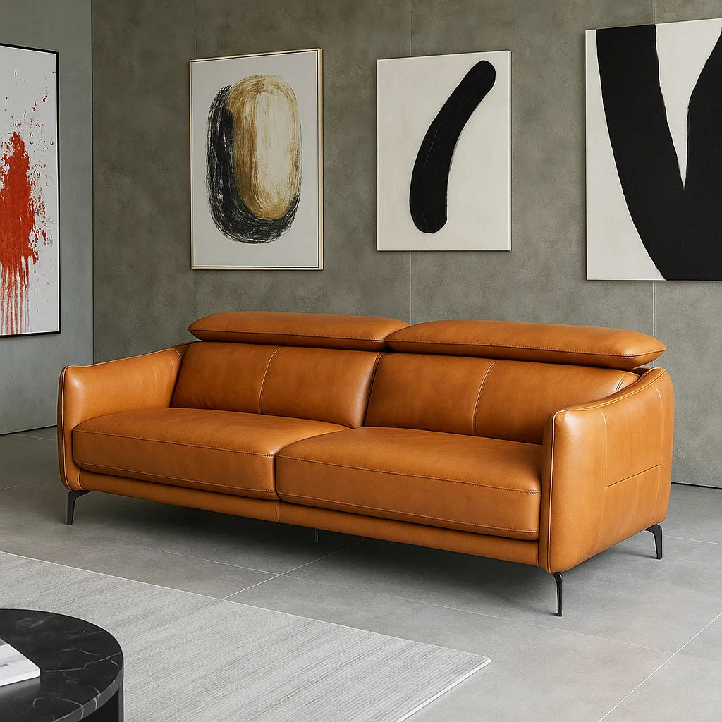 Americana 3 Seater (MB0672) Length 1.95m Full Top Grain Leather Sofa Italian Minimalist picket and rail