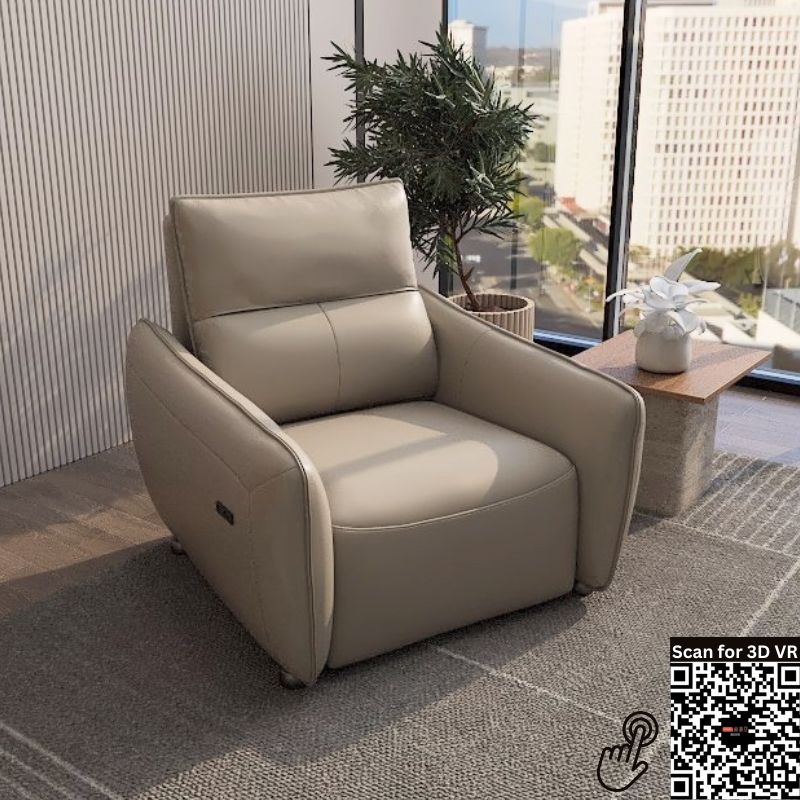 Americana Bellamy 1-Seater Zero Wall Full Top Grain Leather Electric Recliner Sofa (I) picket and rail