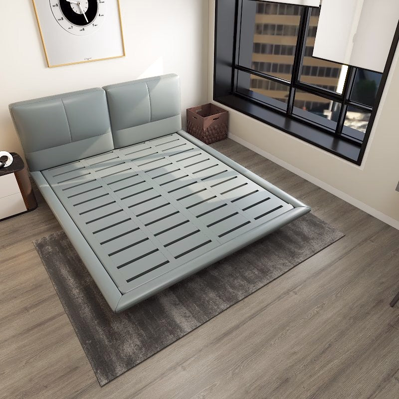 Americana Kaamos Floating Queen/King Full Leather Bed Frame (European Size 2m) Top Grain Leather with LED Light picket and rail