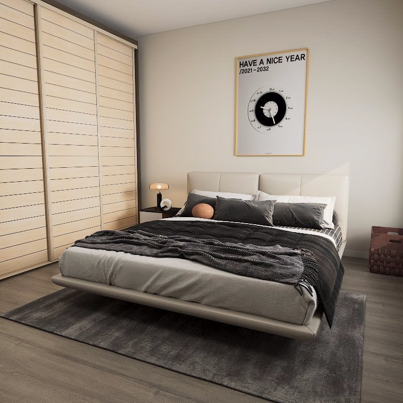 Americana Kaamos Floating Queen/King Full Leather Bed Frame (European Size 2m) Top Grain Leather with LED Light picket and rail