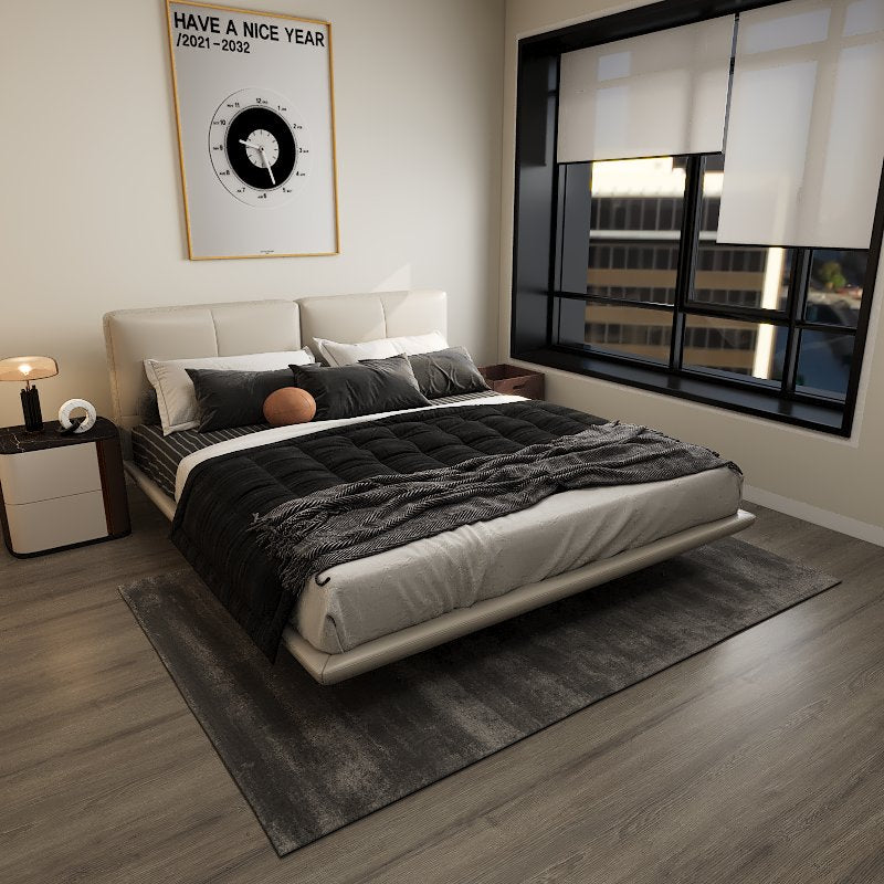 Americana Kaamos Floating Queen/King Full Leather Bed Frame (European Size 2m) Top Grain Leather with LED Light picket and rail