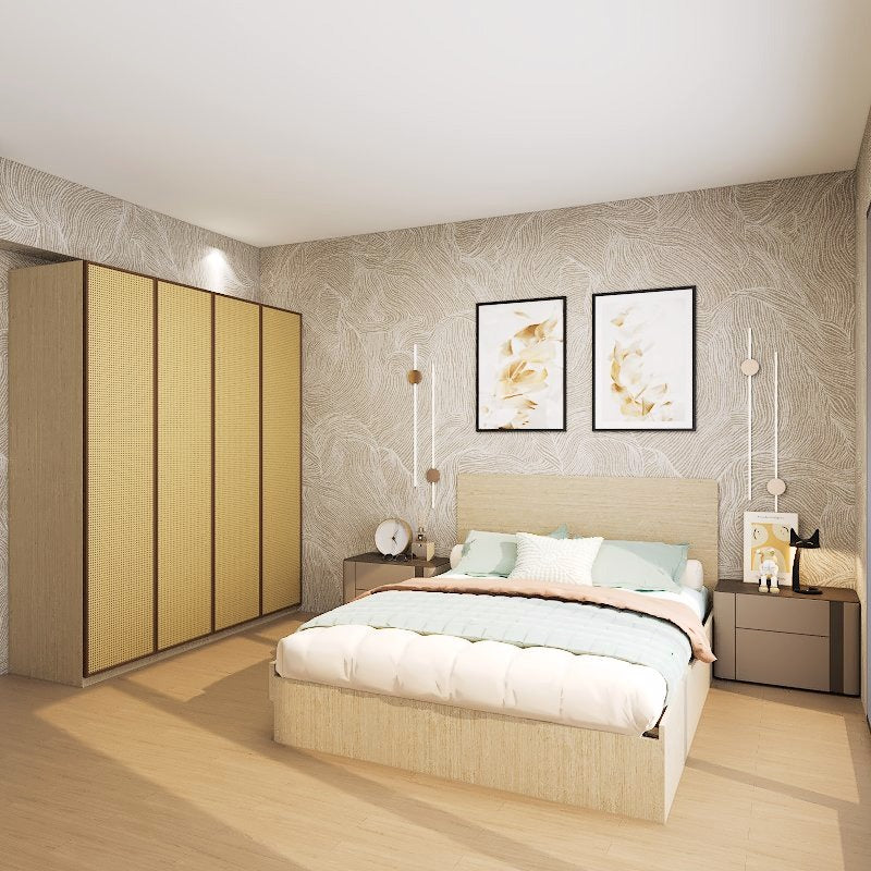 Americana Minimalist Design Engineered Wood Queen Size Bed picket and rail