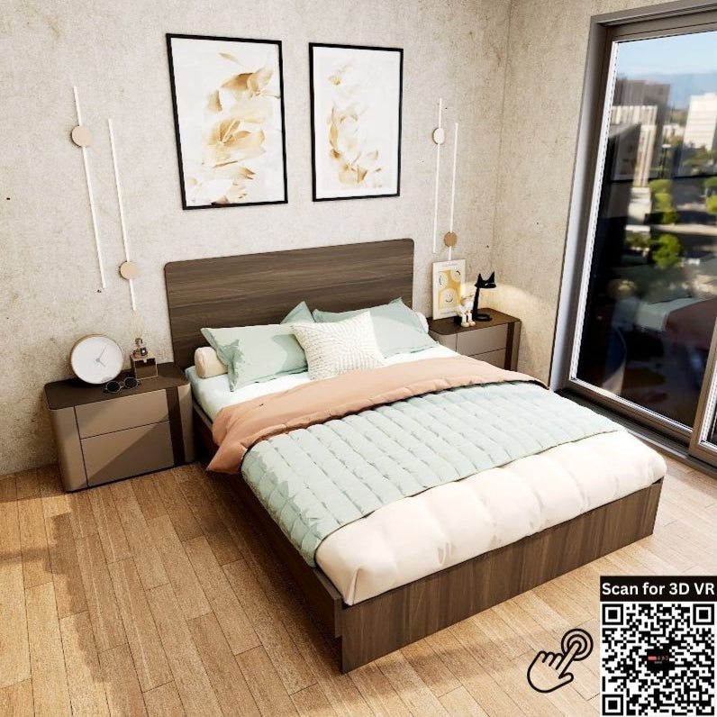 Americana Minimalist Design Engineered Wood Queen Size Bed picket and rail