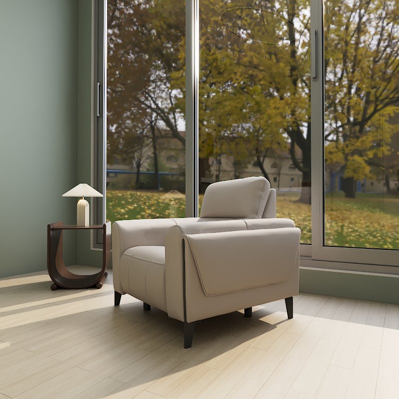 Americana Mulsanne 1-Seater Zero Wall Full Top Grain Leather Electric Recliner Sofa (I) picket and rail