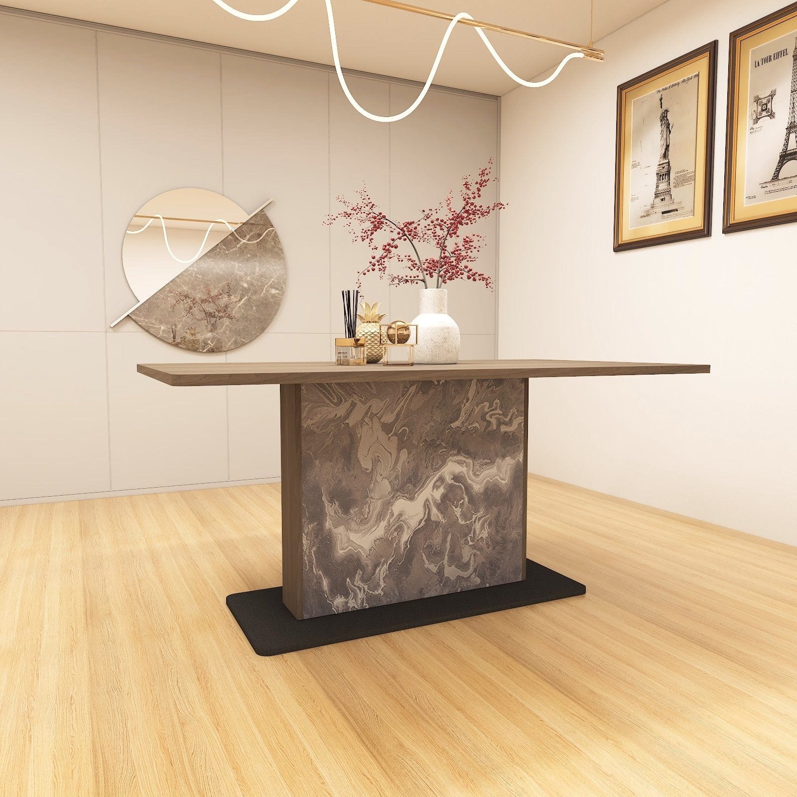 Americana Scratch Proof Dining Table - Pedestal AD1 picket and rail