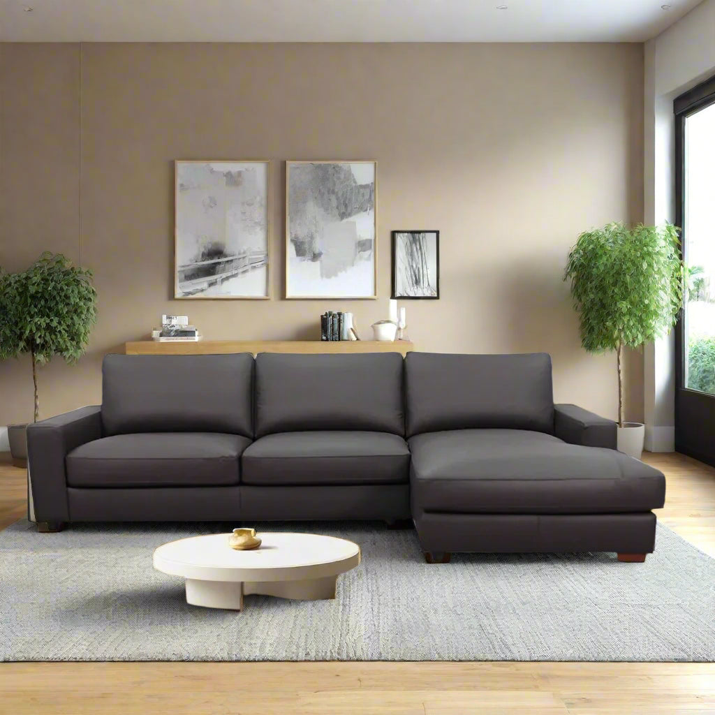 Americana Sectional L-Shaped Full Leather Sofa #MB0614 picket and rail