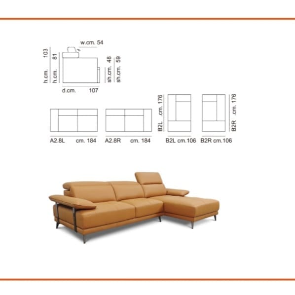 Americana Sectional L-Shaped Full Leather Sofa #MB0637 picket and rail
