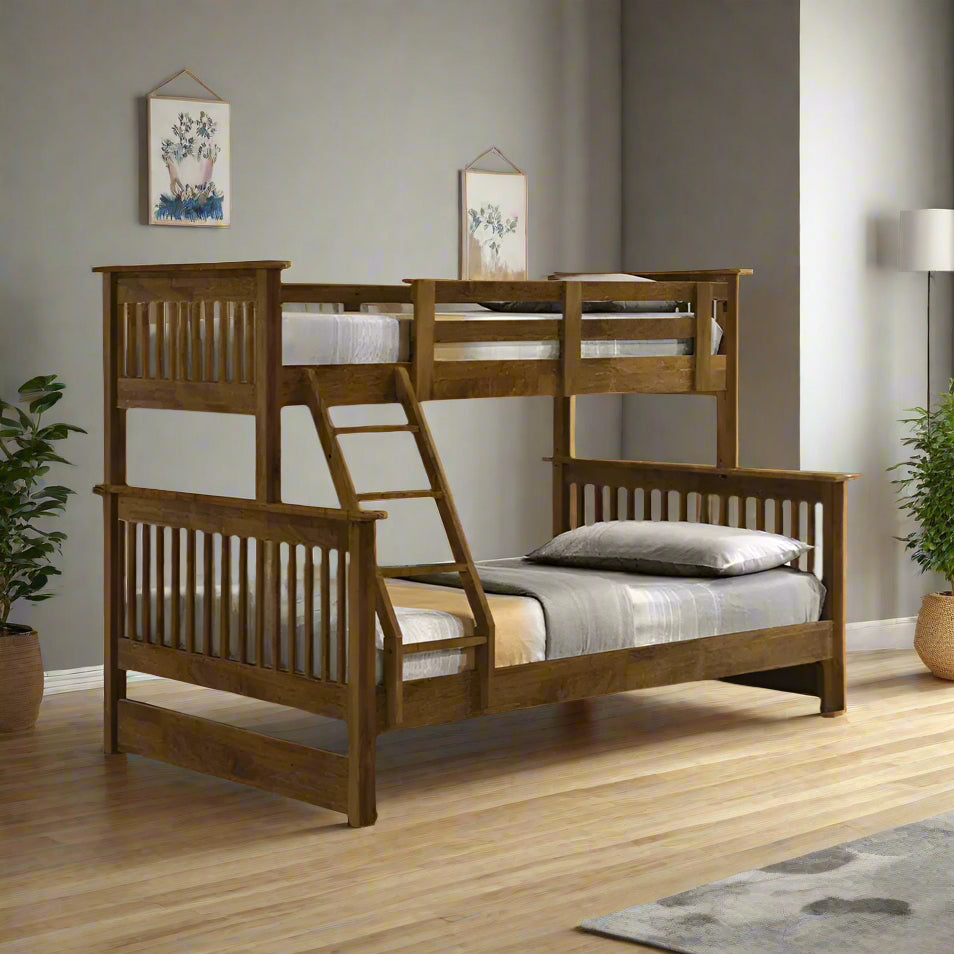 Americana Solid Wood Bunk Bed Convertible Triple Bunk Bed Double Decker (Optional: Pull Out Trundle Storage) picket and rail