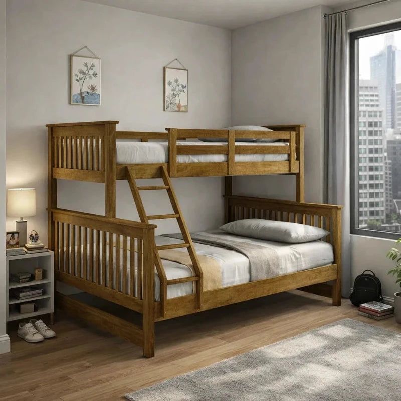 Americana Solid Wood Bunk Bed Convertible Triple Bunk Bed Double Decker (Optional: Pull Out Trundle Storage) picket and rail