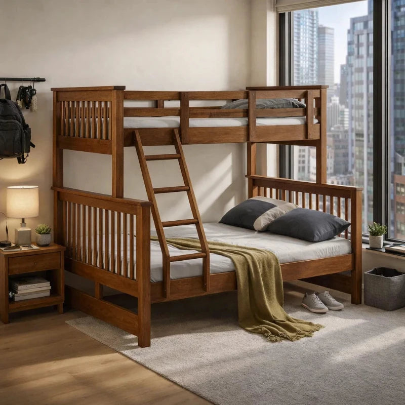 Americana Solid Wood Bunk Bed Convertible Triple Bunk Bed Double Decker (Optional: Pull Out Trundle Storage) picket and rail