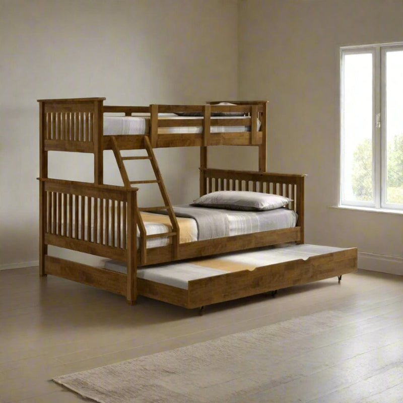 Americana Solid Wood Triple Bunk Bed | with Pullout Storage Trundle - P ...