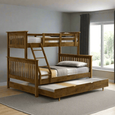 Americana Solid Wood Triple Bunk Bed | with Pullout Storage Trundle - P ...