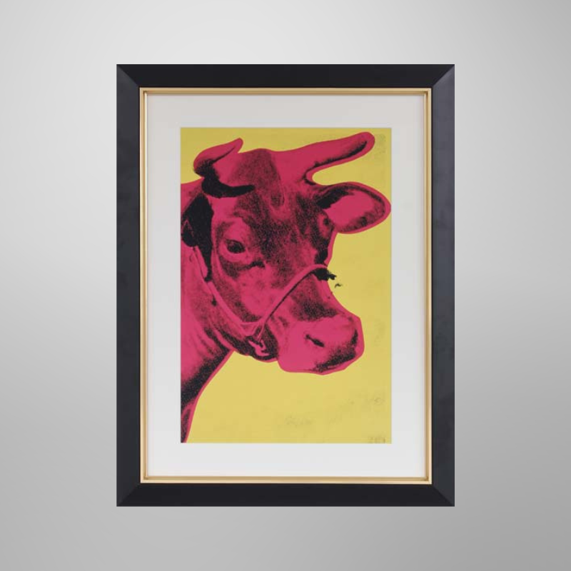 Andy Warhol "Cow, (Yellow & Pink)", 1966 | Licensed Art Print | Framed Art | Lithograph | Pop Art picket and rail