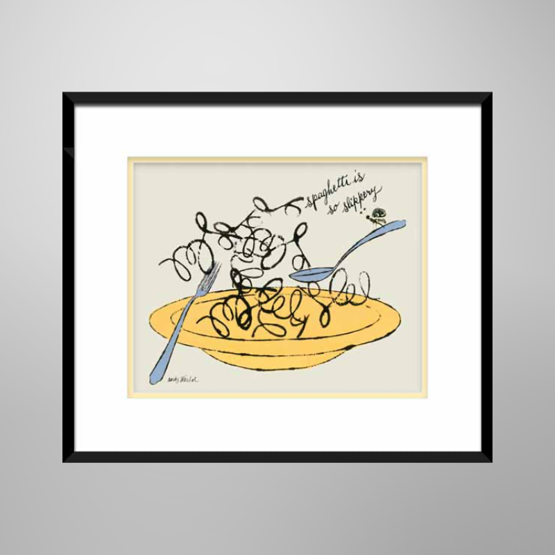 Andy Warhol "Spaghetti Is So Slippery" (c. 1958) | Licensed Art Print | Framed Art | Lithograph | Pop Art picket and rail