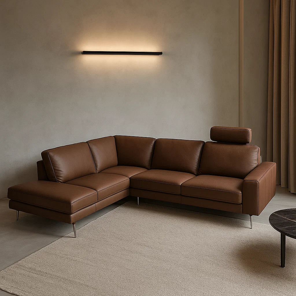 KUKA #5189B Chocolate Brown 2.6m Top-Grain Leather L-Shaped Sectional Sofa (LAF)