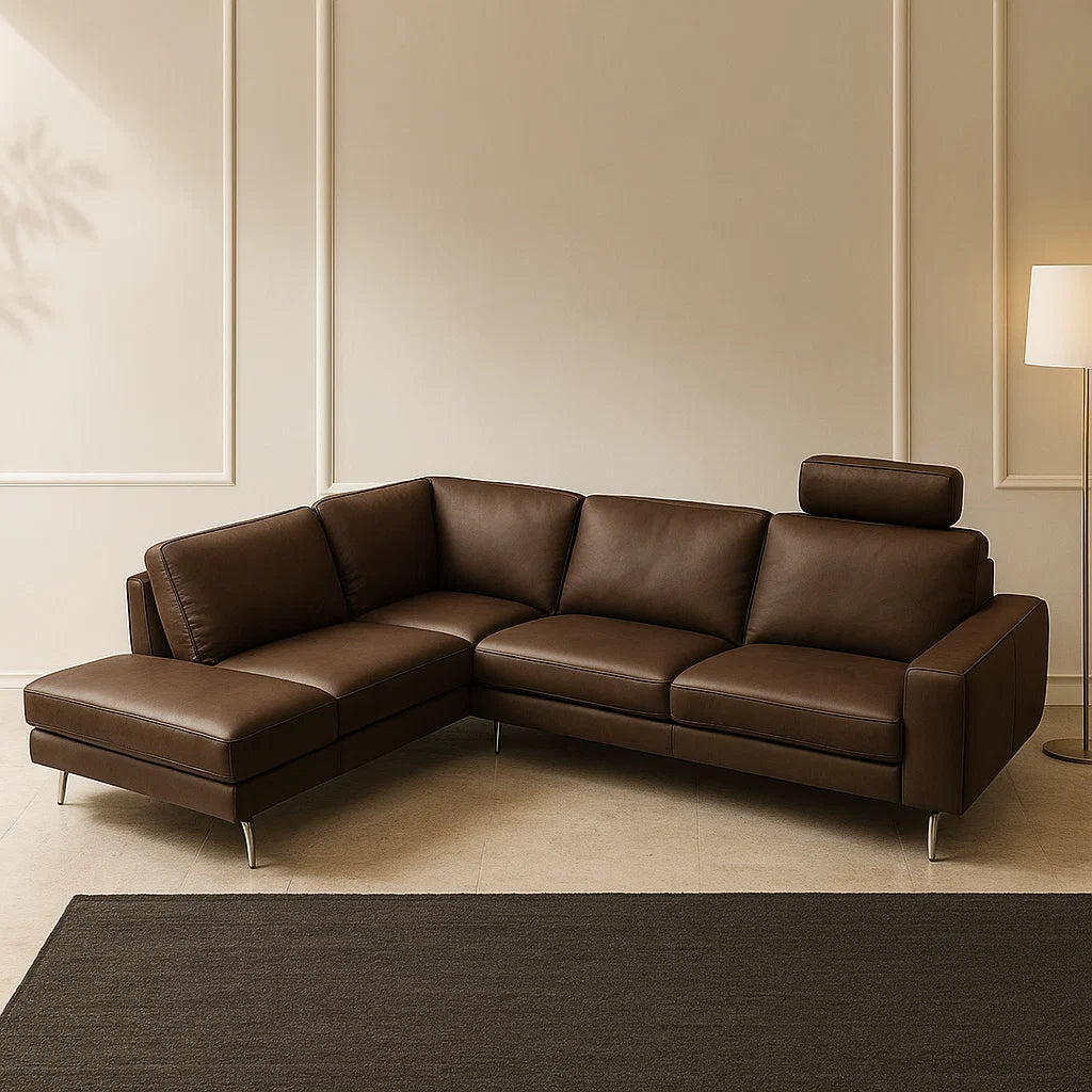 KUKA #5189B Chocolate Brown 2.6m Top-Grain Leather L-Shaped Sectional Sofa (LAF)