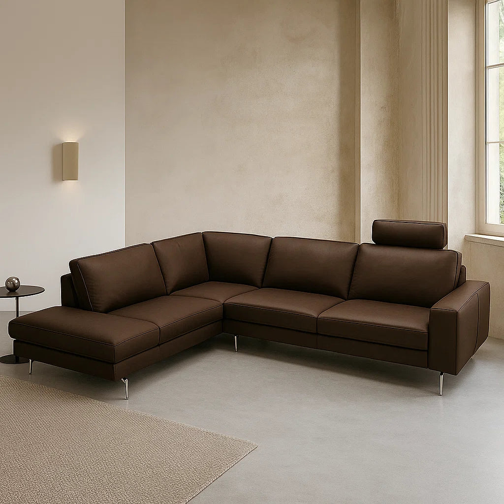 KUKA #5189B Chocolate Brown 2.6m Top-Grain Leather L-Shaped Sectional Sofa (LAF)